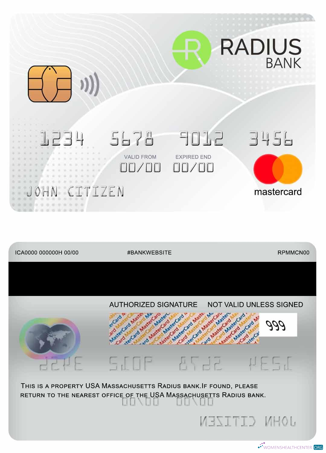 Download USA Massachusetts Radius Bank mastercard Photoshop template